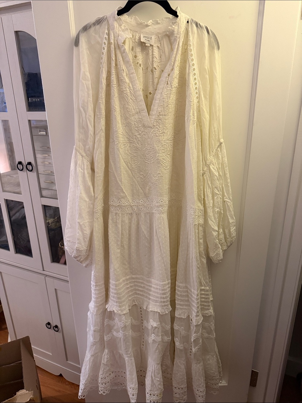 Hemant & Nandita White Embroidered Cotton Maxi Dress XL